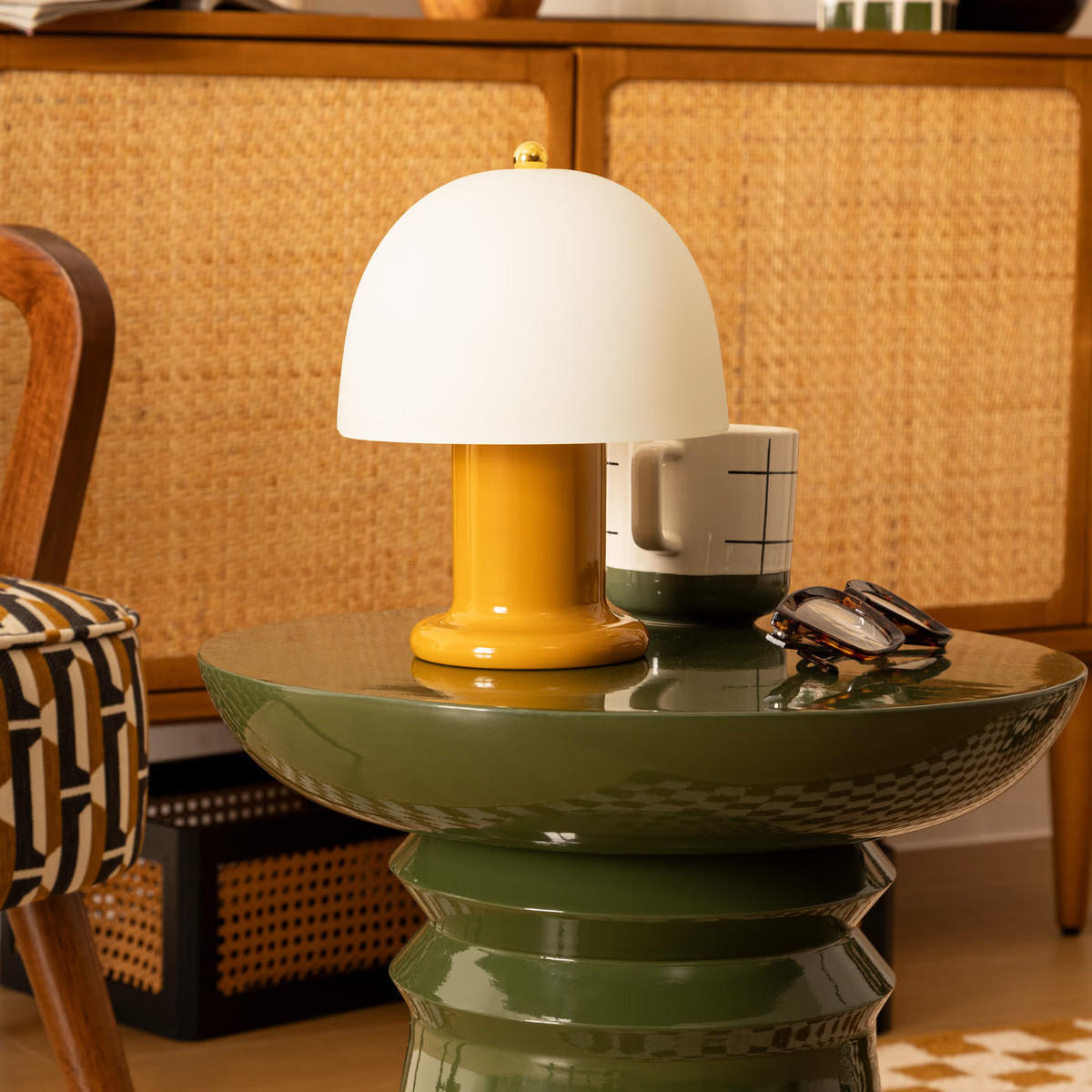 PILZLAMPE Rick 21 cm - Gelb, Glas (16/16/21cm) - Atmosphera Createur d´interieur