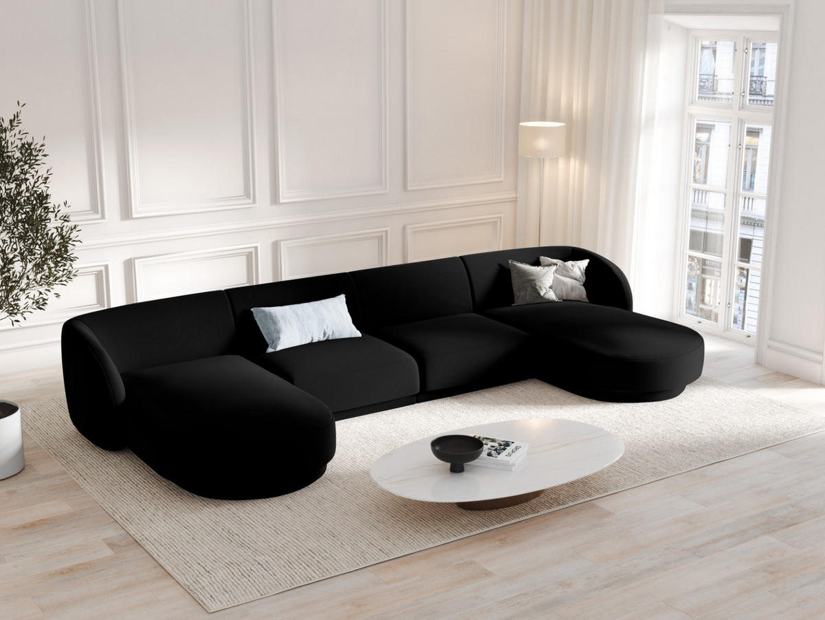 PANORAMASOFA Miley aus Samt schwarz 5 Sitzplätze - Schwarz, Textil (156/70/330cm) - Micadoni