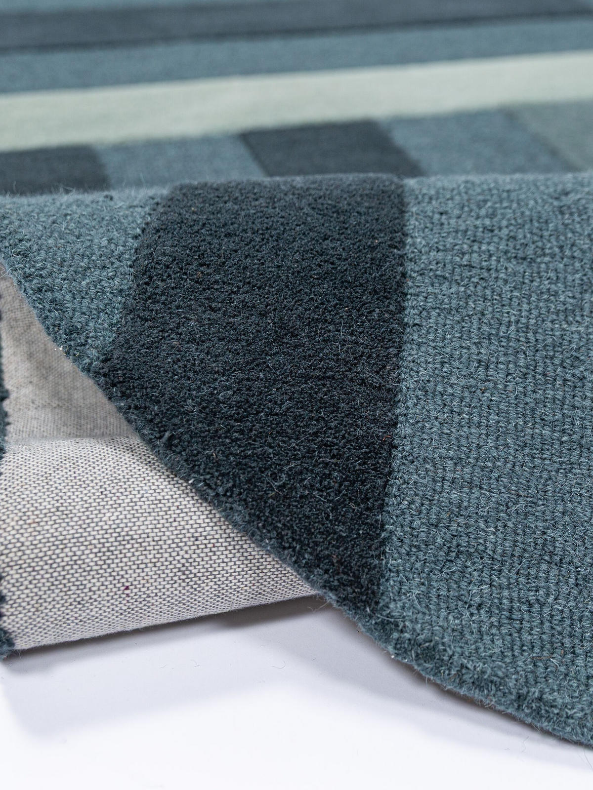 WOLLTEPPICH handgetuftet LUNAN, Blockstreifen, Blau, 140 x 200 cm - Blau, Textil (140/200cm) - KADIMA DESIGN