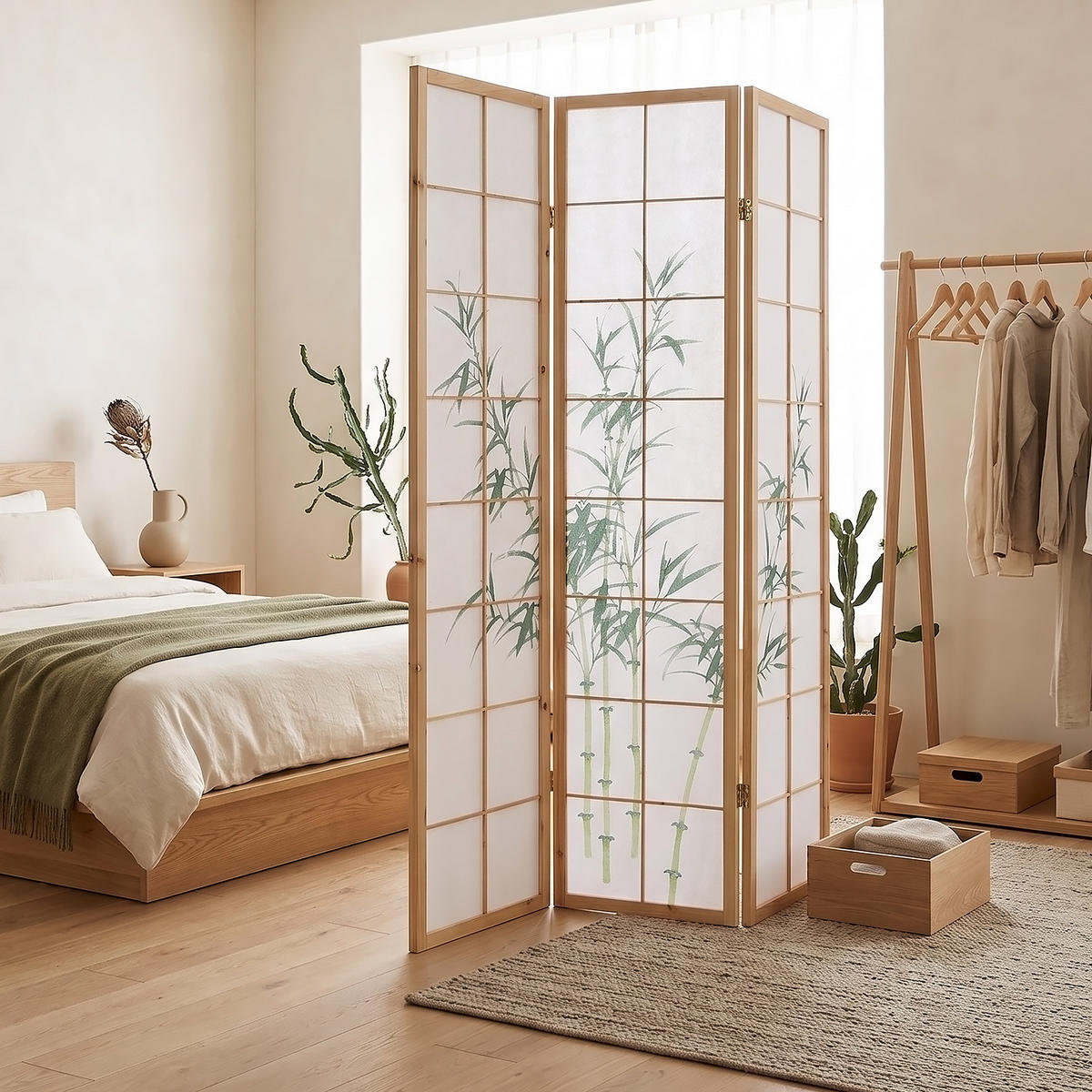 PARAVENT 3-tlg. 132/175 cm Braun Bambusmuster - Braun, Holz (132/175/2cm) - Homestyle4u