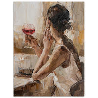 PLAKÁT Olejomalba - Žena - Víno 30x40 cm - světle hnědá, papír (30/40/0.1cm) - MuchoWow