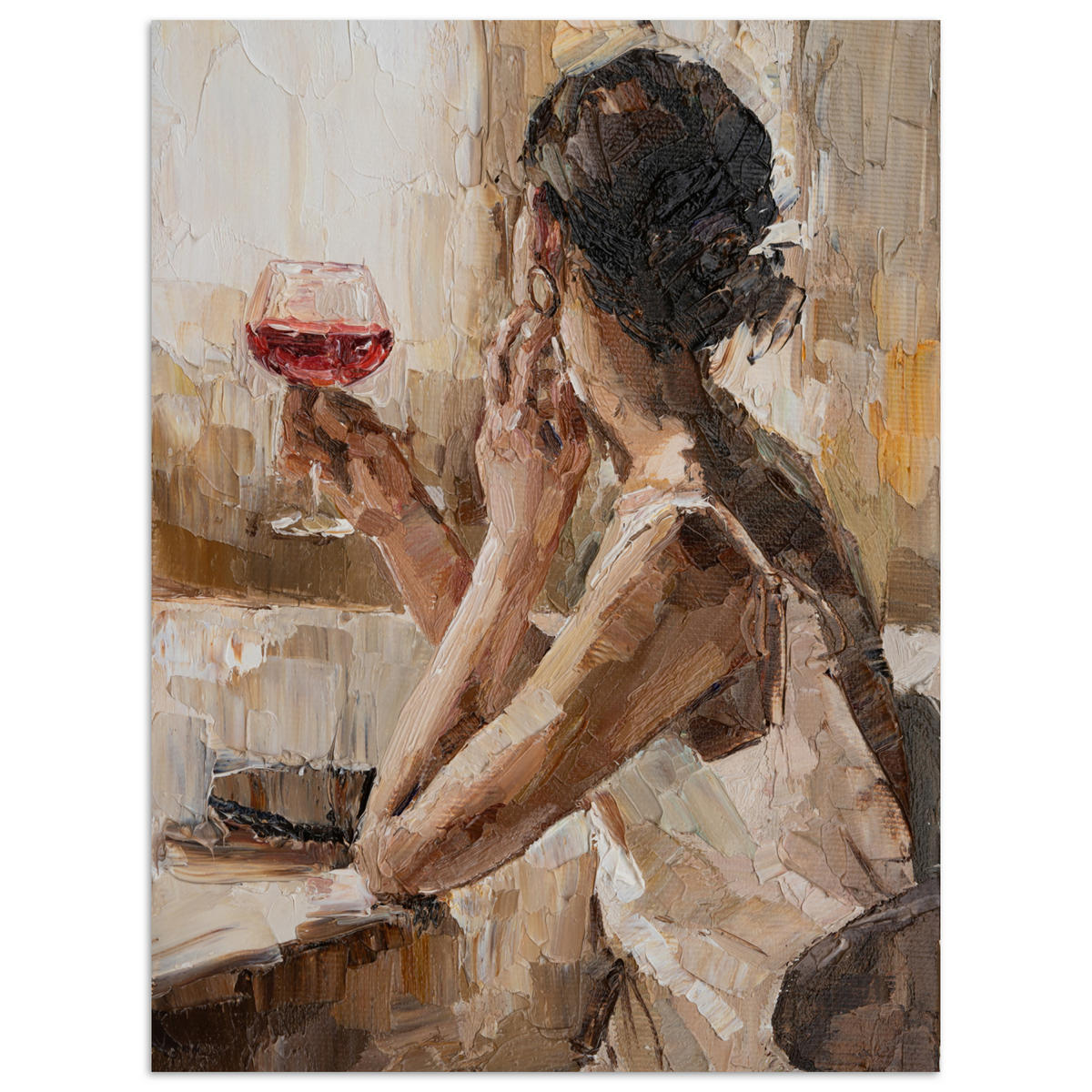 PLAKÁT Olejomalba - Žena - Víno 30x40 cm - světle hnědá, papír (30/40/0.1cm) - MuchoWow