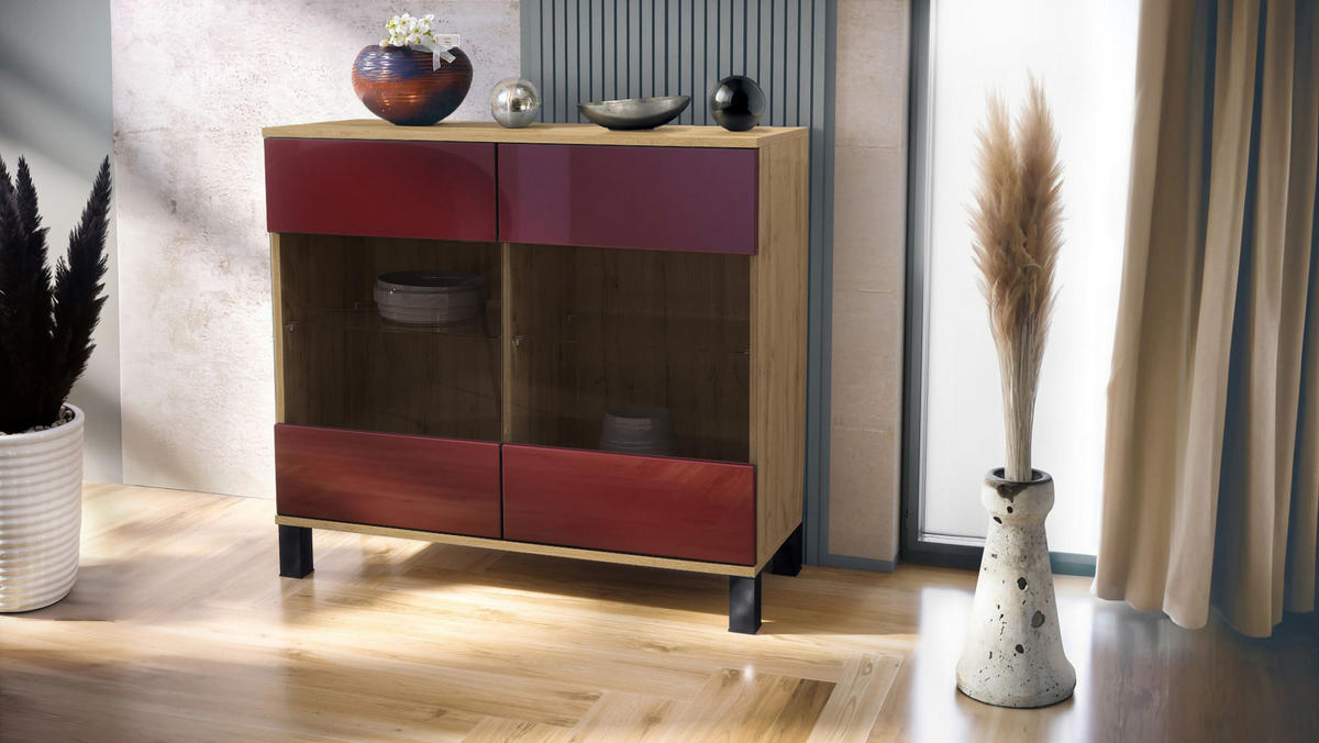 KOMMODE Bari Bordeaux Hochglanz - Bordeaux, Holzwerkstoff (92.5/84.5/35cm) - Vladon
