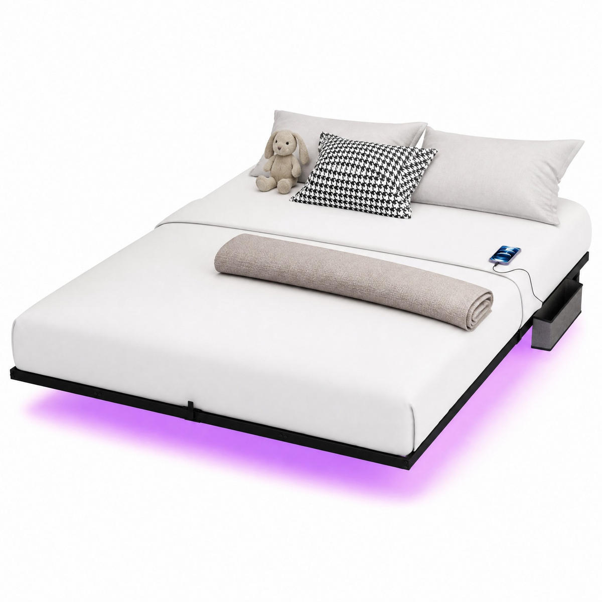 METALLBETT 160/200 cm in Schwarz mit LED und USB - Schwarz, Metall (160/200cm) - CHICFURN