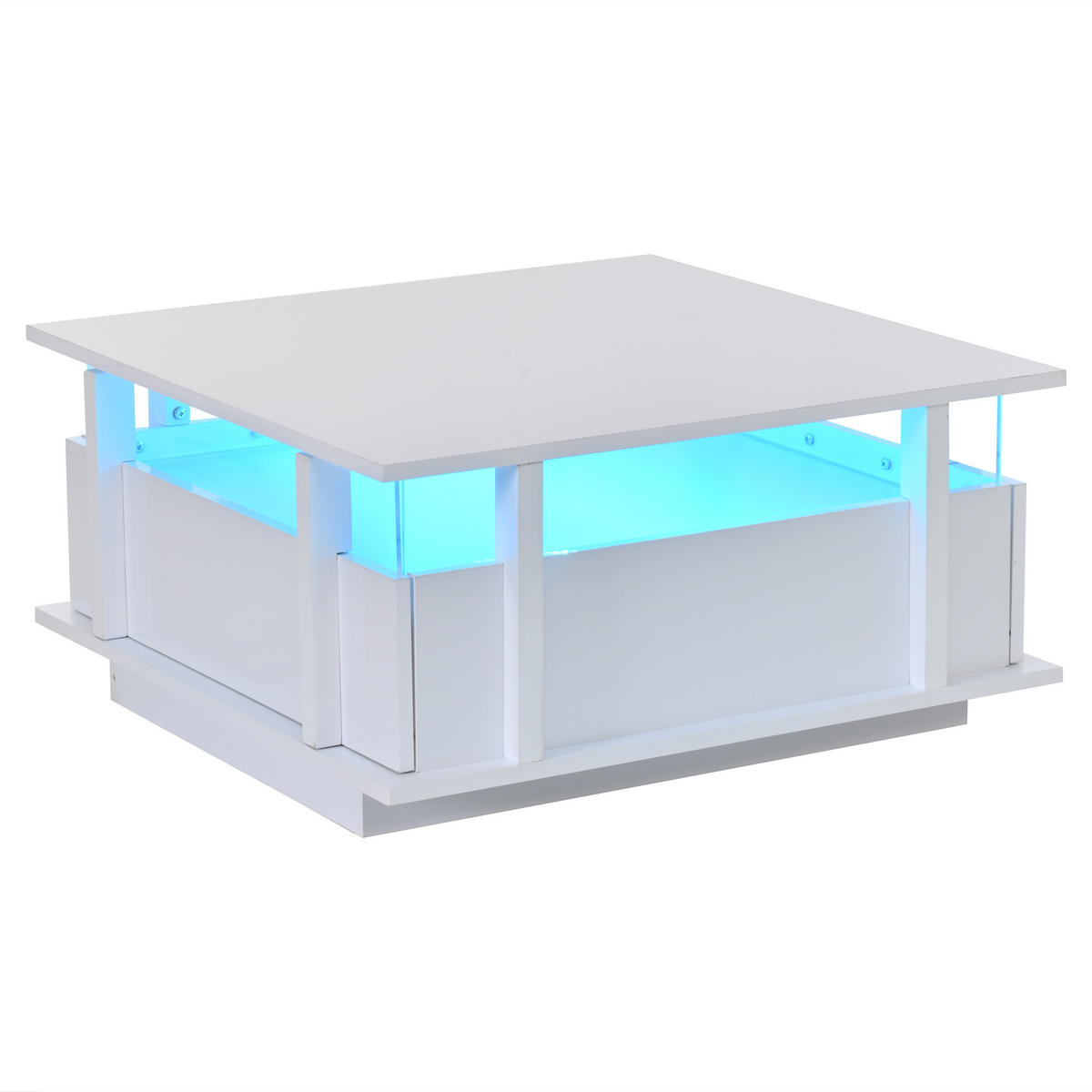 COUCHTISCH Hochglanz Weiß LED 70/70/35 cm - Weiß, Holzwerkstoff (70/70/35cm)