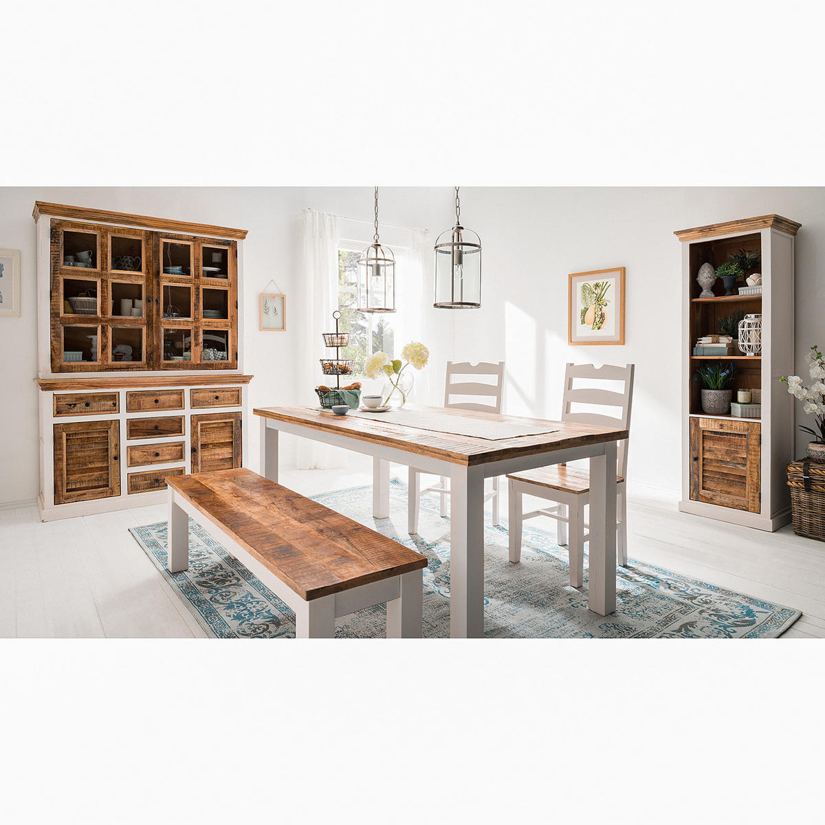 SIDEBOARD - Mango massiv - Braun/Weiß, Holzwerkstoff (140/90/50cm) - home24