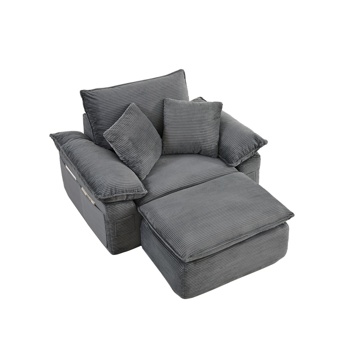 SESSEL aus Stoff mit modularem Hocker, Seitentaschen und weicher Polsterung, Hellgrau - Hellgrau, Textil (156/65/125cm) - Redom