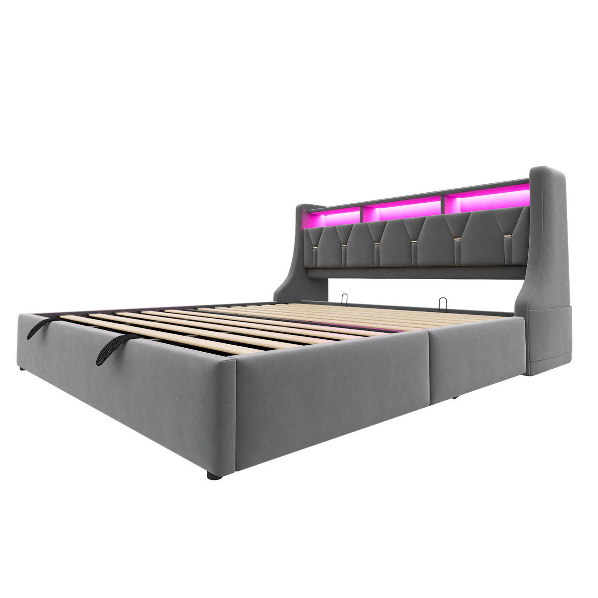 POLSTERBETT 180/200 cm in Grau mit Bettkasten, LED, USB und Type-C Samt - Grau, Holzwerkstoff/Textil (180/200cm) - STILVORA