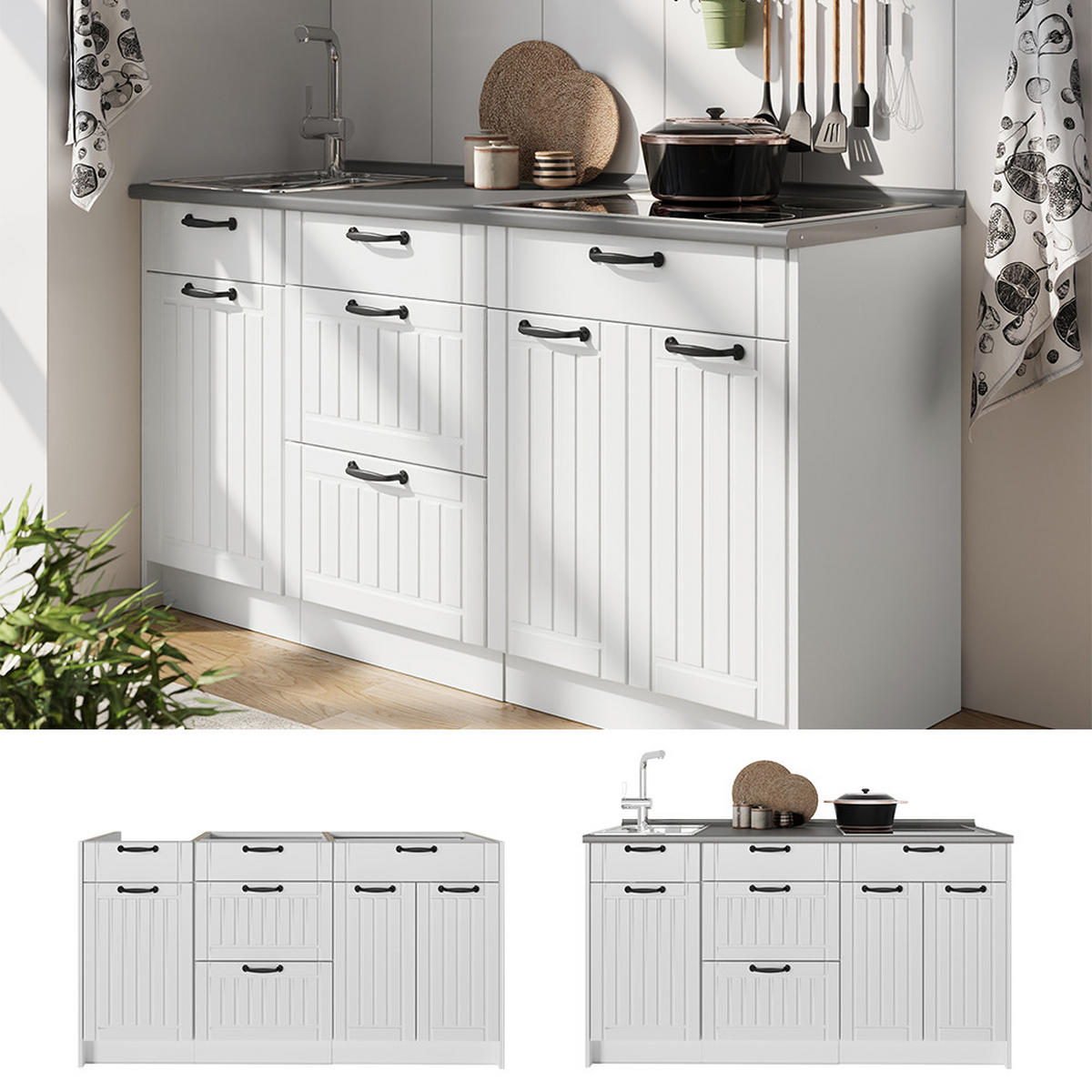 KUCHYNSKÝ BLOK Fame-Line, Biely vidiecky dom/biely, 150 cm, AP Antracit - biela, kompozitné drevo (150/82/60cm) - Vicco
