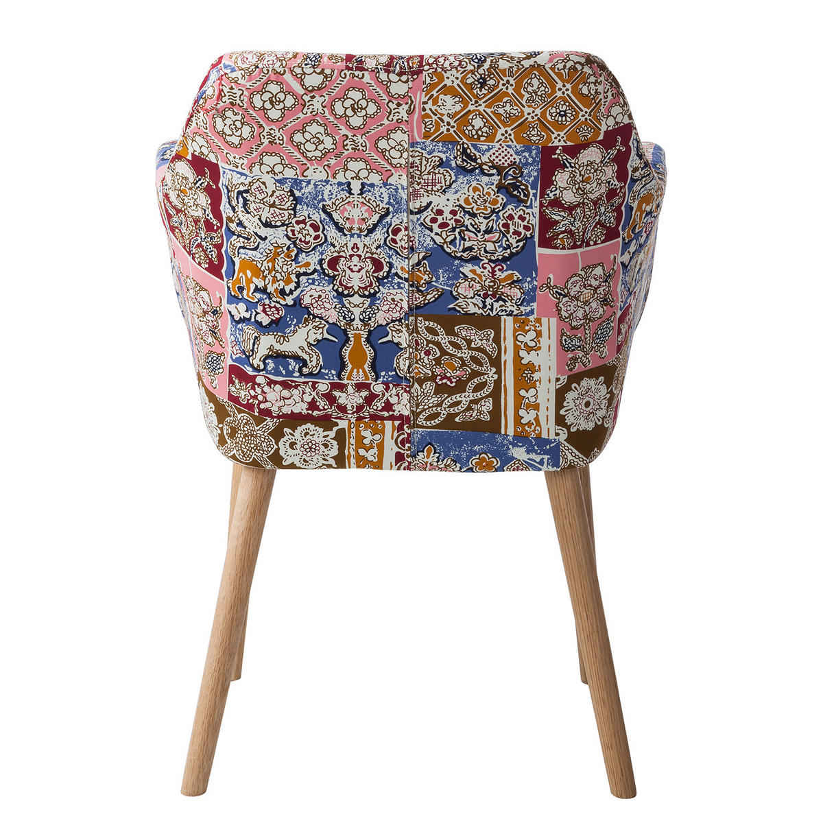 ARMLEHNENSTUHL - Gemustert - Webstoff / Eiche massiv - Multicolor, Textil (58/84/60cm) - home24