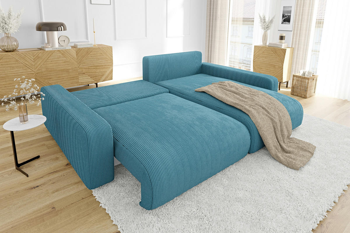 ECKSOFA Emma Türkis Cord - Ottomane rechts - Türkis, Textil (234/170cm) - S-Style Möbel