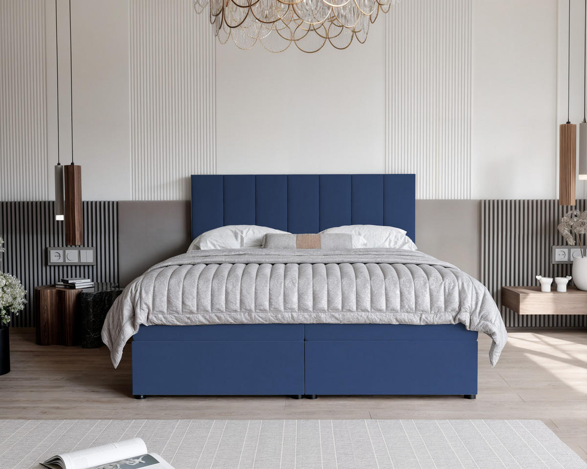 BOXBETT ZELTO 200/200 cm, mit Matratze und Topper, Marineblau - Dunkelblau, Holzwerkstoff/Textil (200/200cm) - Idohome