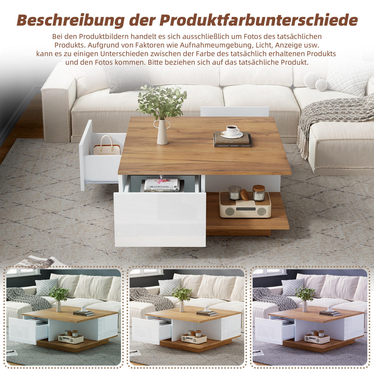 COUCHTISCH Weiß/Holzfarbe - Weiß, Holzwerkstoff (70/70/31.5cm)