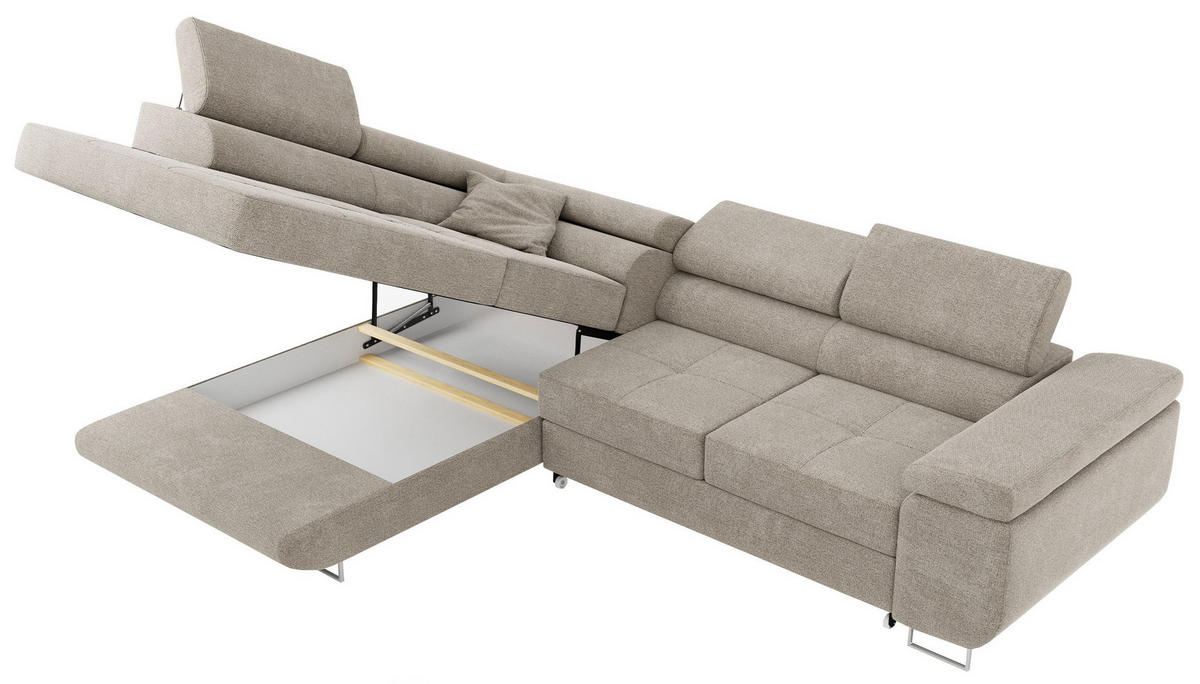 ROHOVÁ SEDAČKA GUSTAW L - Béžová Strukturovaná látka - Levá Strana - stříbrná/béžová, kov/textil (275/205cm) - MKS