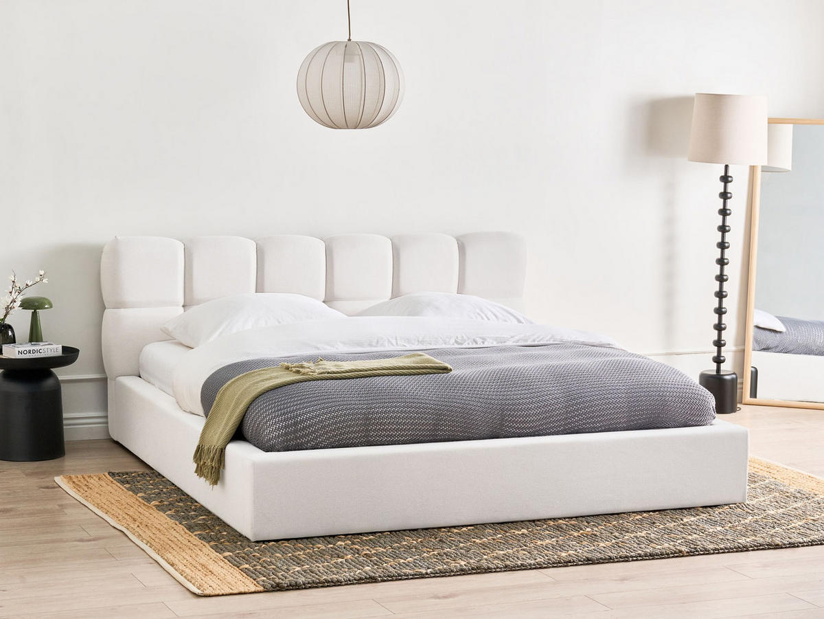 POSTEL s úložným prostorem 180/200 cm Látka Krémově bílá Baston - krémová, textil (180/200cm) - Beliani