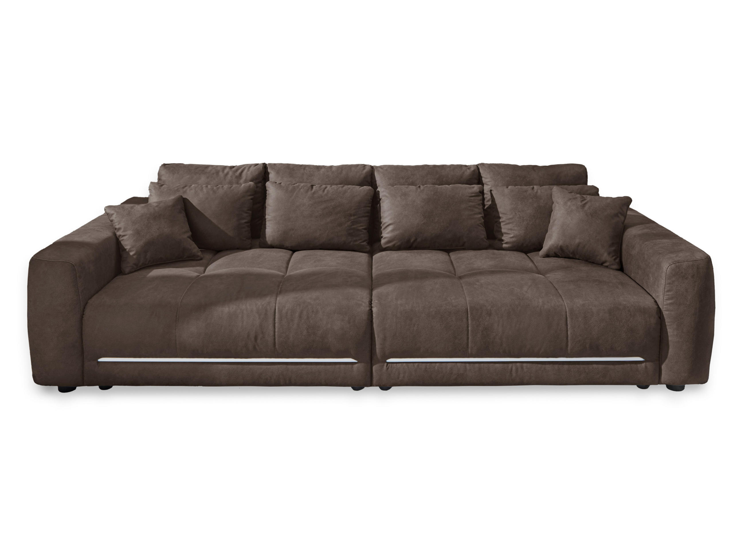 VELKÉ sofa pružinovým jádrem, 294 × 136 × 86 cm (Š×H×V), osvětlení RGB LED s dálkovým ovládáním, potah z mikrovlákna v hnědé barvě / 15417 - černá/hnědá, textil/plast (294/86/136cm) - luma-home