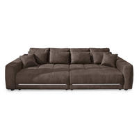 BIG-SOFA Federkern B294/T136/H86 cm, RGB-LED-Beleuchtung mit Fernbedienung, Mikrofaserstoff in Braun / 15417 - Schwarz/Braun, Kunststoff/Textil (294/86/136cm) - luma-home