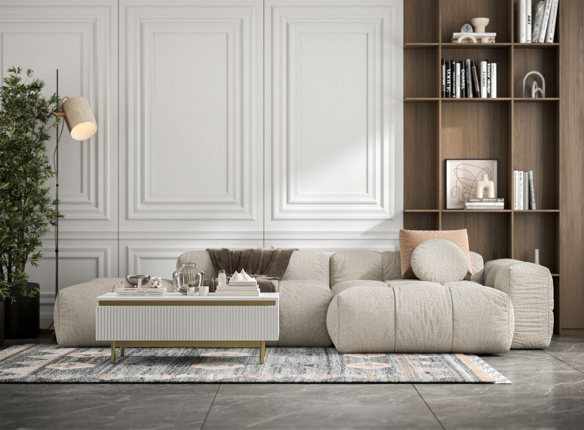 COUCHTISCH Selene Weiß matt 109 cm mit Metallrahmen - Goldfarben/Weiß, Holzwerkstoff/Metall (50/109/39cm) - Meble Lindner