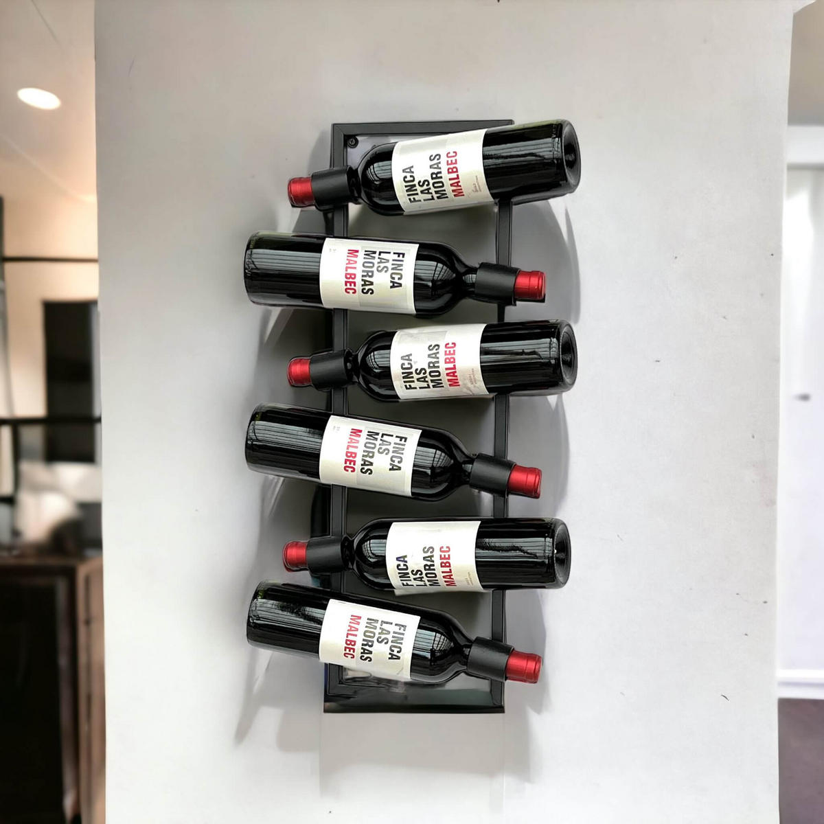 WEINREGAL Wand 6 Flaschen Metall Schwarz 22/5/60 cm - Schwarz, Metall (22/60/5cm) - DanDiBo