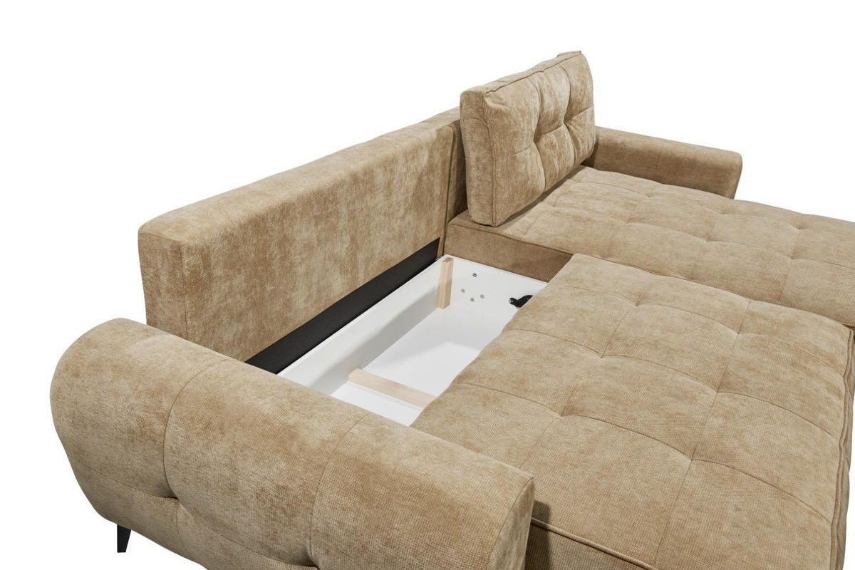 SOFA Elisa von ED Exciting Design – Ecksofa mit Schlaffunktion und Bettkasten, Mikrofaser Holms - Taupe/Schwarz Hochglanz, Holz/Kunststoff (28.4/19.1cm) - ed exciting design