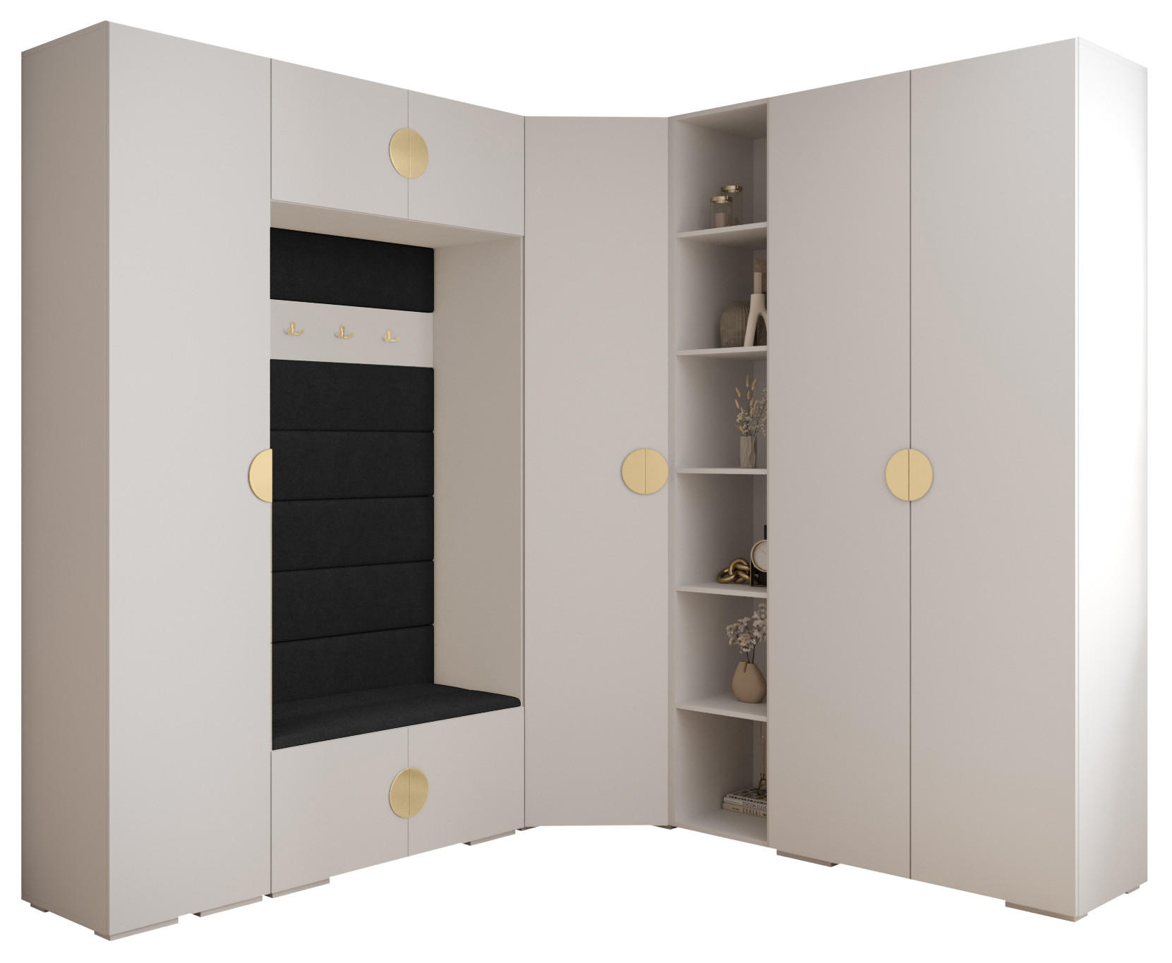 Abiks Möbel Garderoben-Set Weiß, Schwarz, Gold 231.7x236.7x47 cm