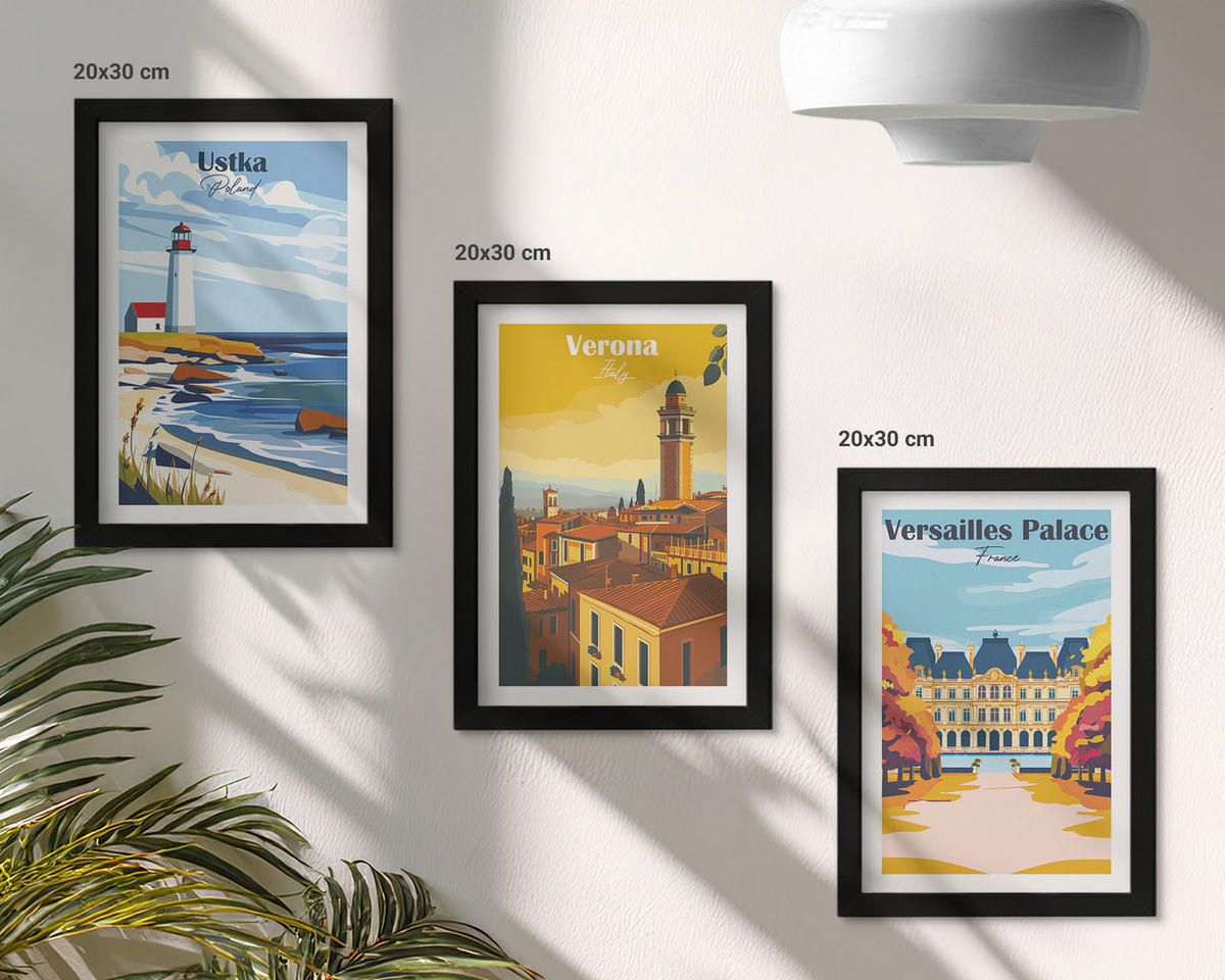 WANDBILDER 3er-Set - 20x30 cm Schwarzer Rahmen - Ansichten von Orten am Meer und von Städten - Schwarz, Kunststoff (20/30cm) - ArtPrintCave