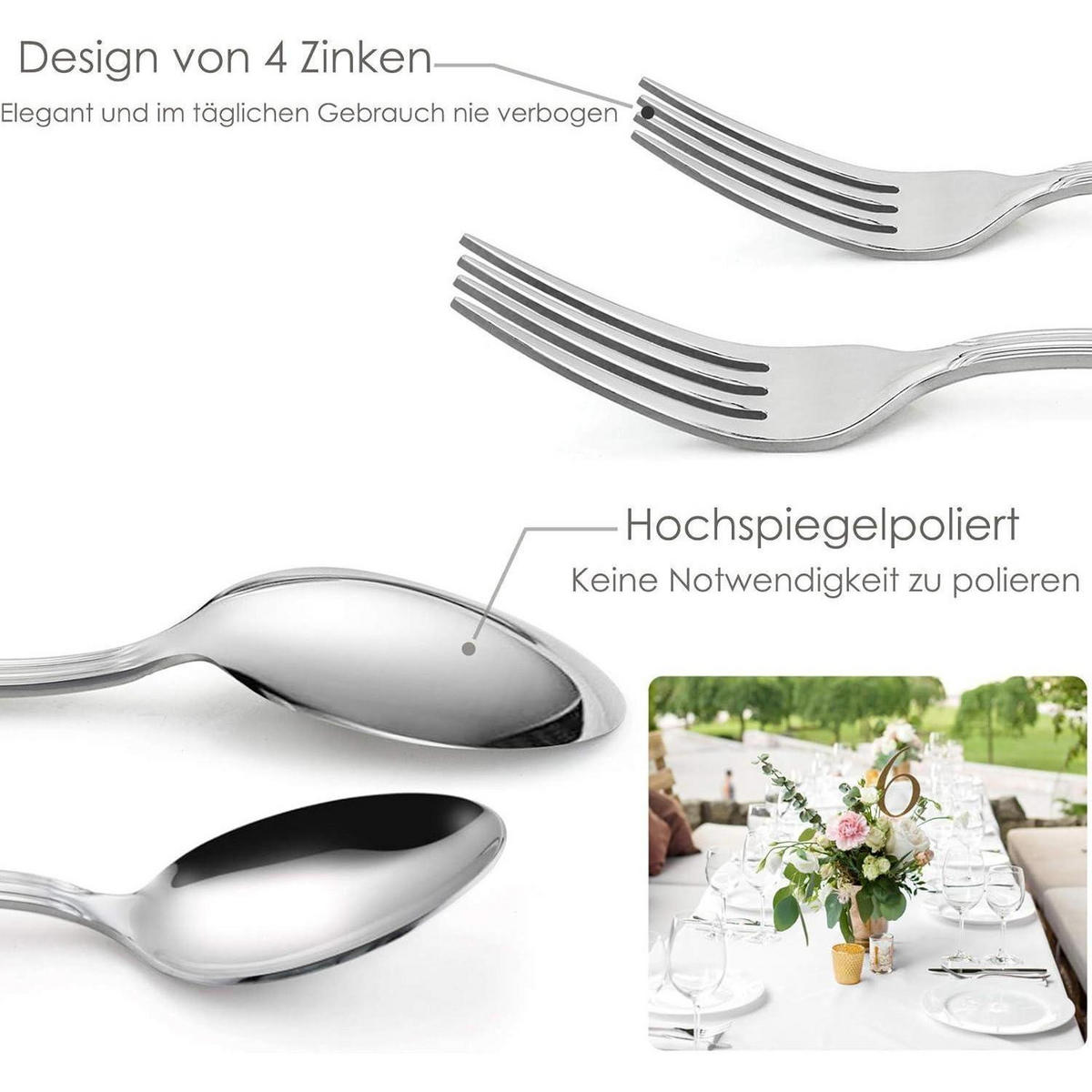 BESTECKSET 30-teilig für 6 Personen Edelstahl poliert - Silberfarben, Metall