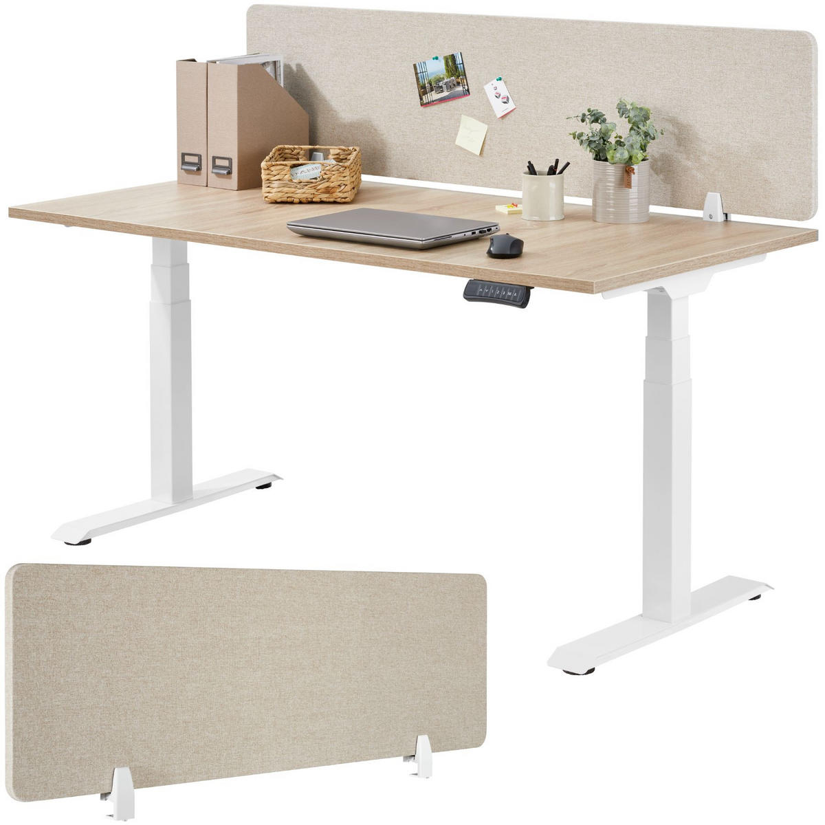 TRENNWAND für Schreibtisch Noisy,inkl. 2 Befestigungsklemmen,beige - Beige, Kunststoff (2.2/130/40cm) - tectake