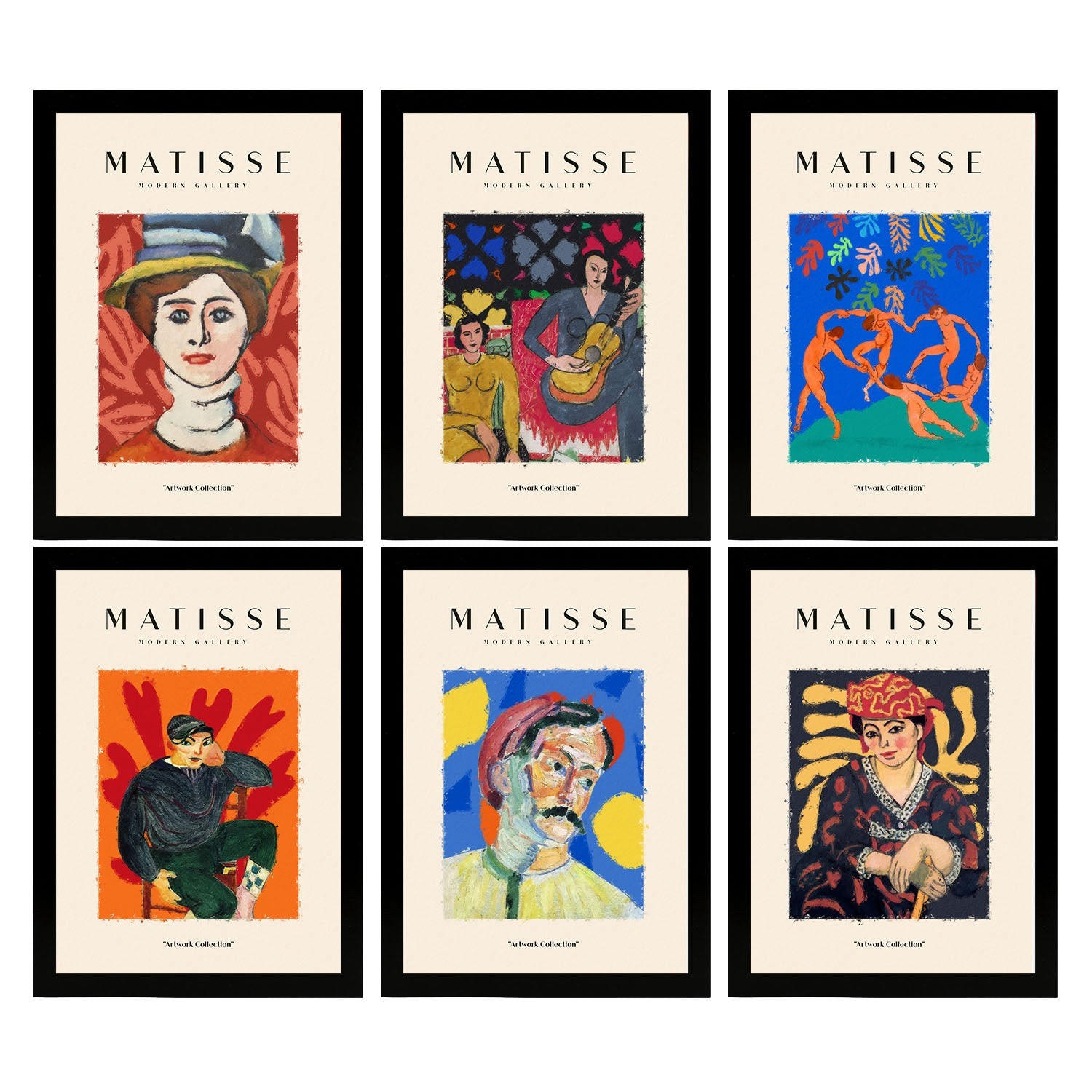 POSTER Set Mit 6 Illustrationen Von Henri Matisse Porträts A3 Schwarzer Rahmen - Schwarz, Papier (29/3cm) - Nacnic