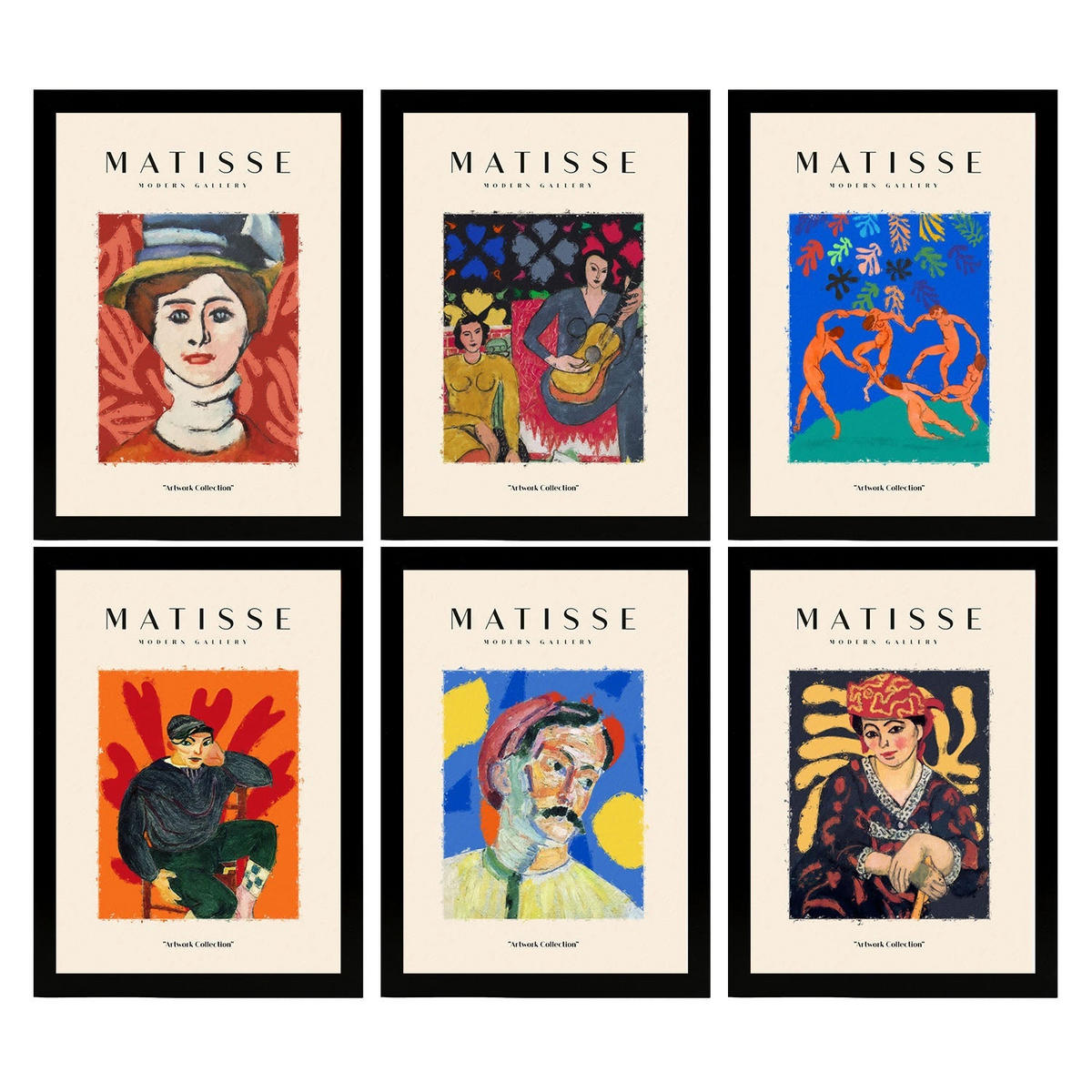 POSTER Set Mit 6 Illustrationen Von Henri Matisse Porträts A3 Schwarzer Rahmen - Schwarz, Papier (29/3cm) - Nacnic
