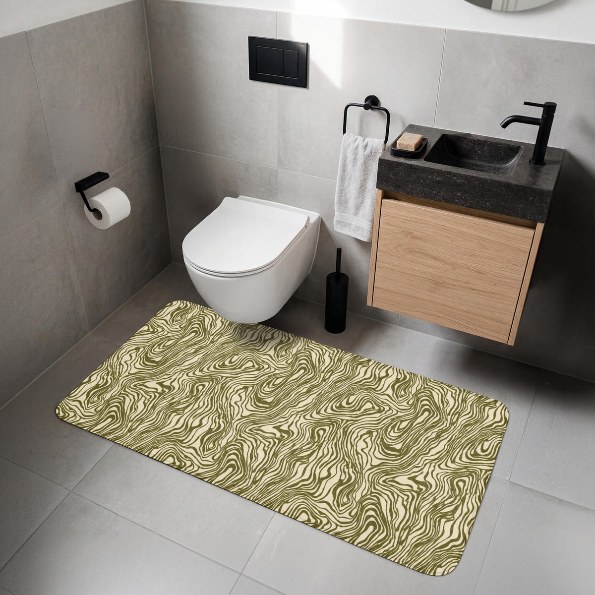 WC PŘEDLOŽKA Abstraktní - Mramor - Zelený 120x60 cm - tmavě zelená, textil/plast (120/1cm) - OnlyWow