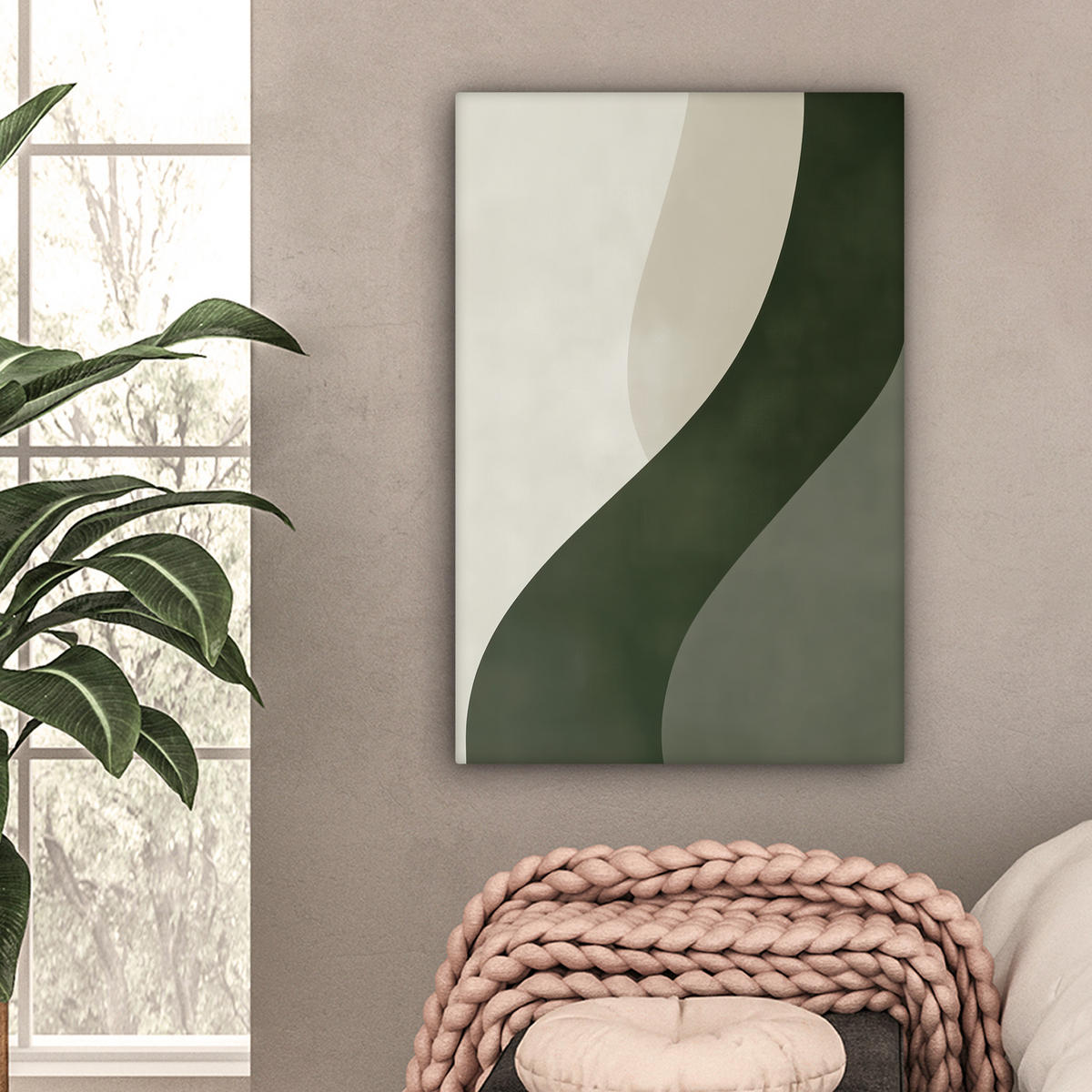 LEINWANDBILD Japandi - Grün - Abstrakt - Modern 40x60 cm - Salbeigrün, Textil (40/60cm) - MuchoWow