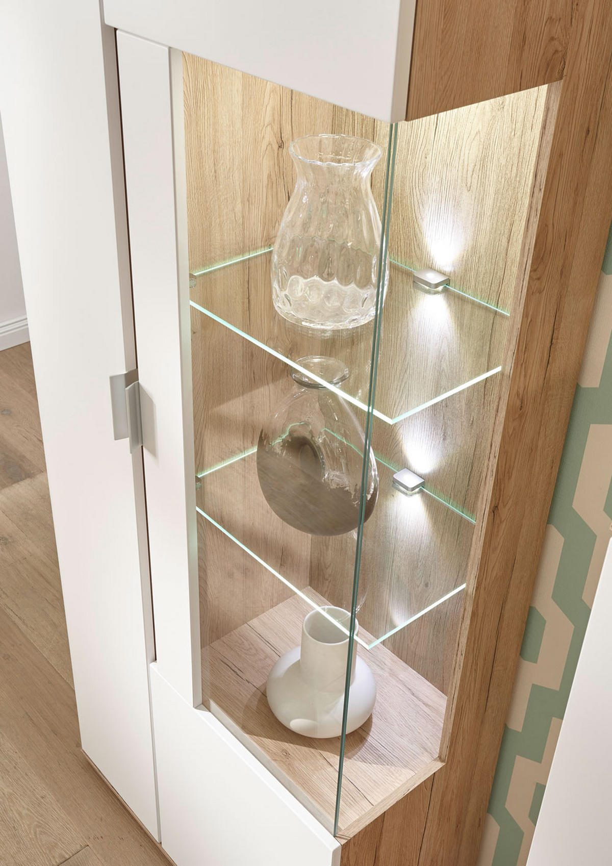 VITRINE Scala Eiche Sanremo / weiß 73 / 37 / 202cm - Eichefarben/Weiß, Holz/Holzwerkstoff (73.4/202.4/37.2cm) - Feldmann-Wohnen
