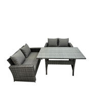 GARTENMÖBELSET mit 2-Sitzer Sofa,Esstisch Polyrattan Dunkelgrau 4-Sitzer - Dunkelgrau/Grau, Glas/Kunststoff - Fimous