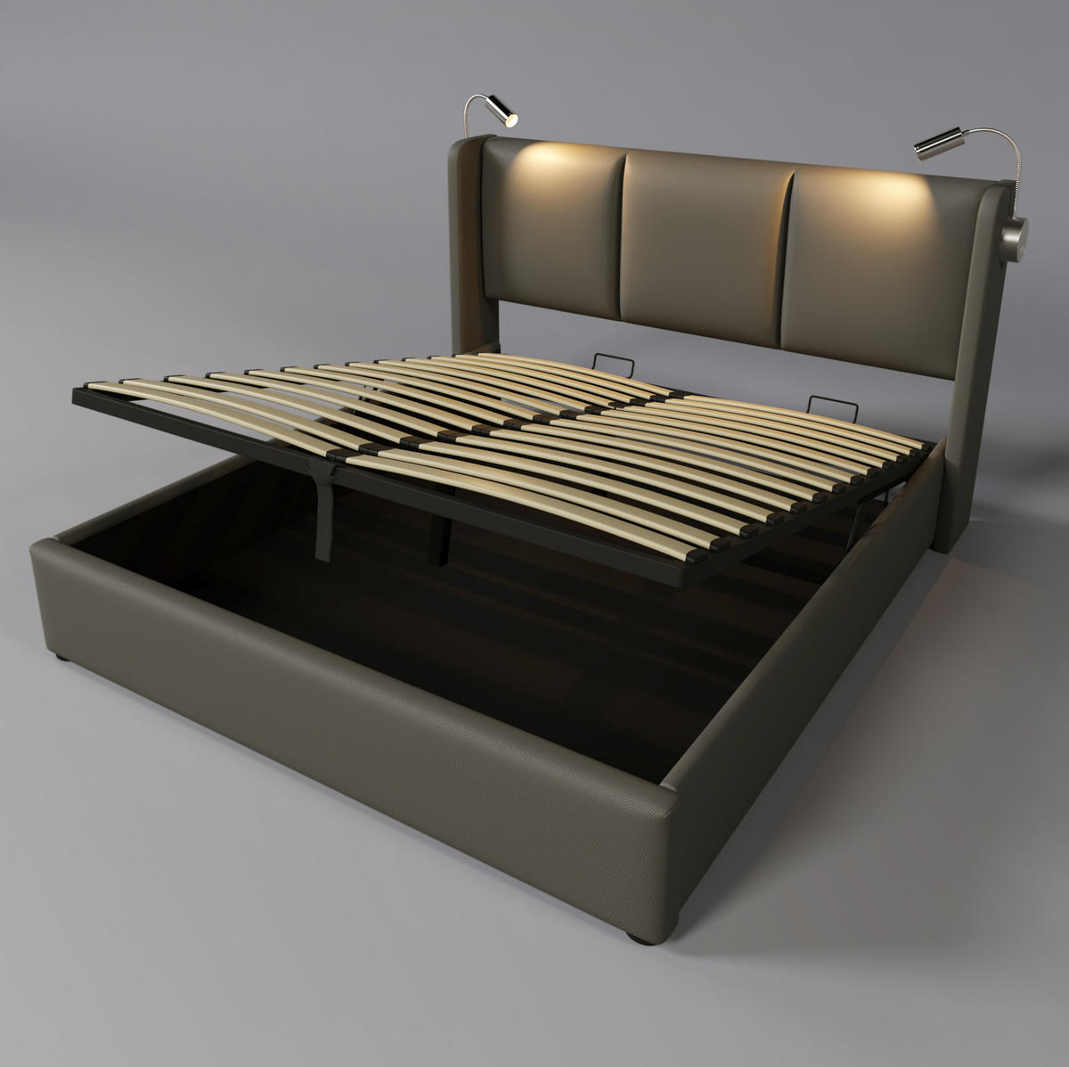 POLSTERBETT 140/200 cm grau aus PU mit Bettkasten - Grau, Kunststoff (140/200cm) - OKMYHOME