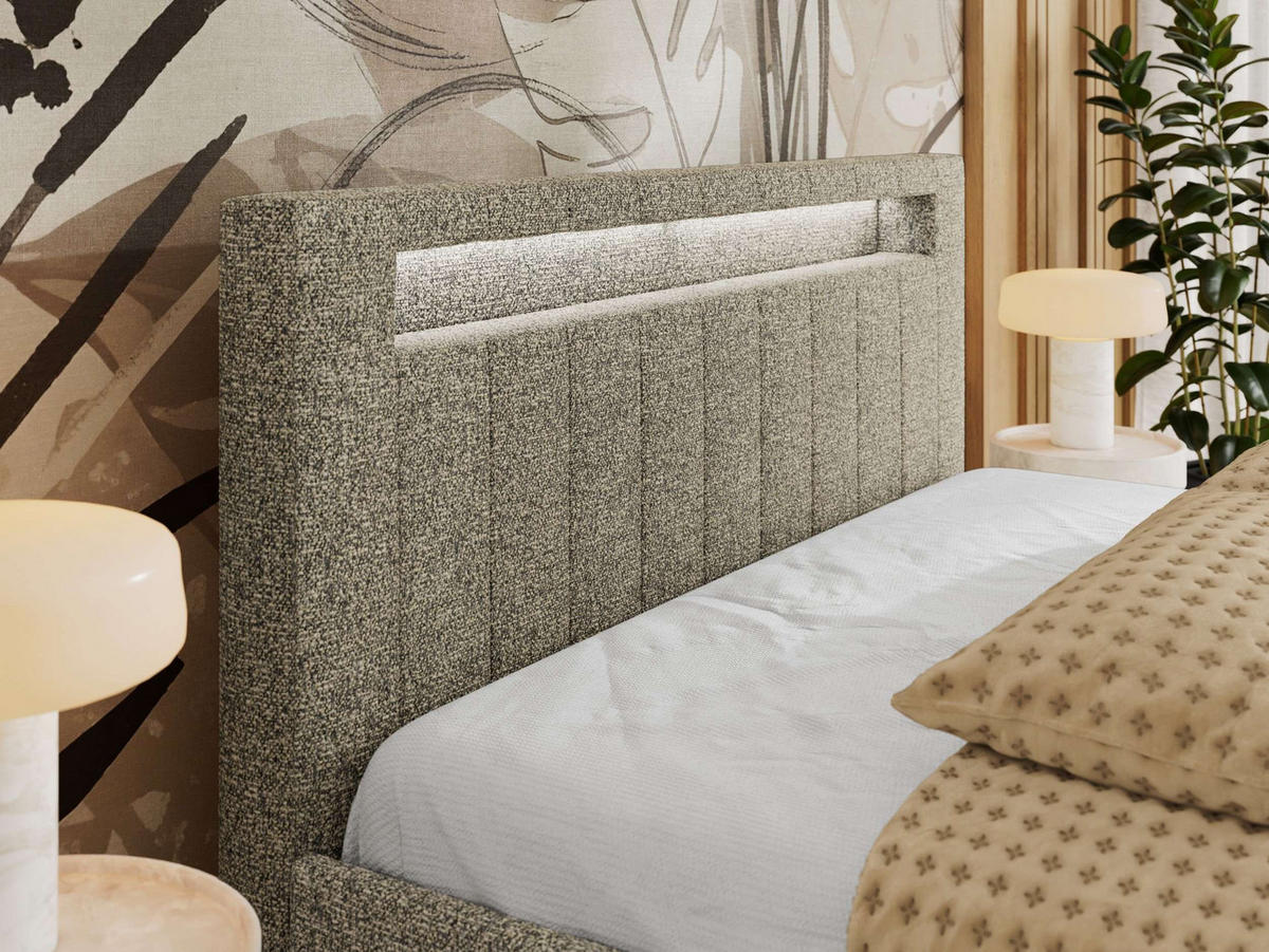 POLSTERBETT GOLD 5 CLASSIC 200/200 - Grau Strukture - Pocket-Matratze - Grau, Textil (200/200cm) - MKS