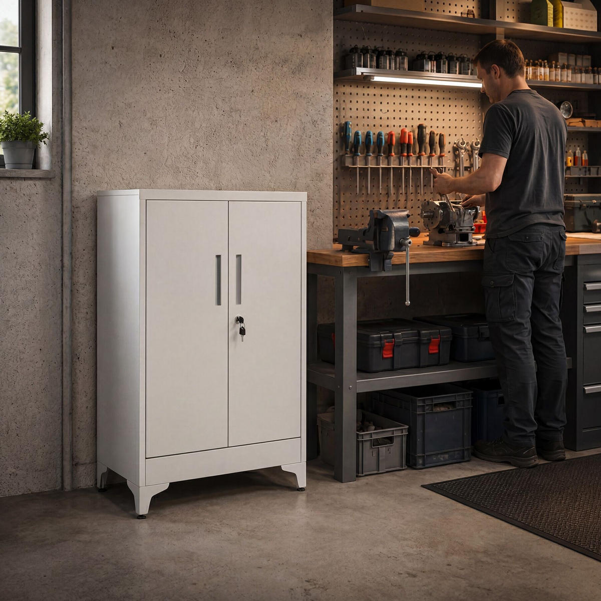 AKTENSCHRANK Blake, Kippschutz, höhenverstellbare Füße, grau - Grau, Metall (60/100/40cm) - tectake