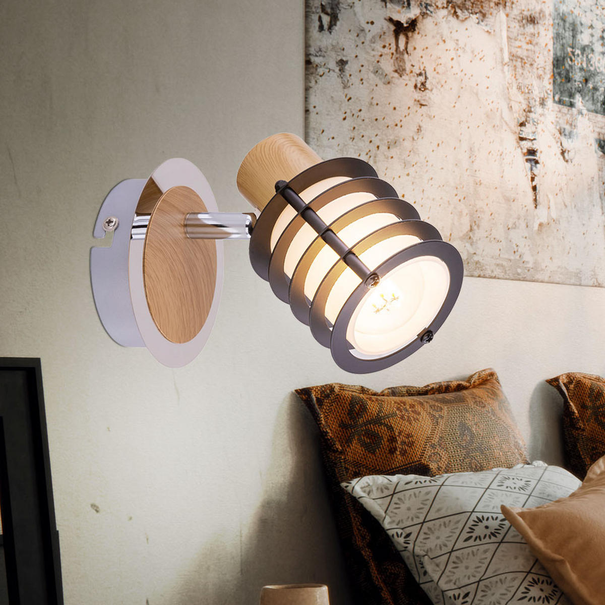 WANDLEUCHTE VICI Holzoptik Braun - Braun, Holz (10/12/14.7cm) - Globo Lighting