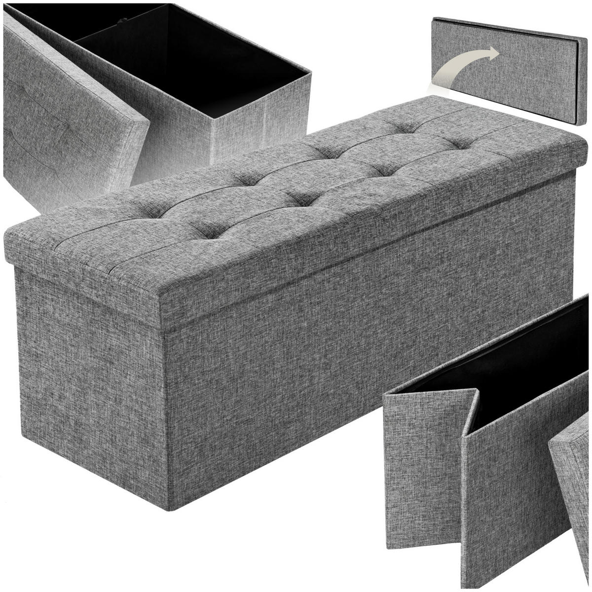 SITZHOCKER mit Stauraum, 110 x 38 x 38 cm,hellgrau - Hellgrau, Textil (38/38/110cm) - tectake