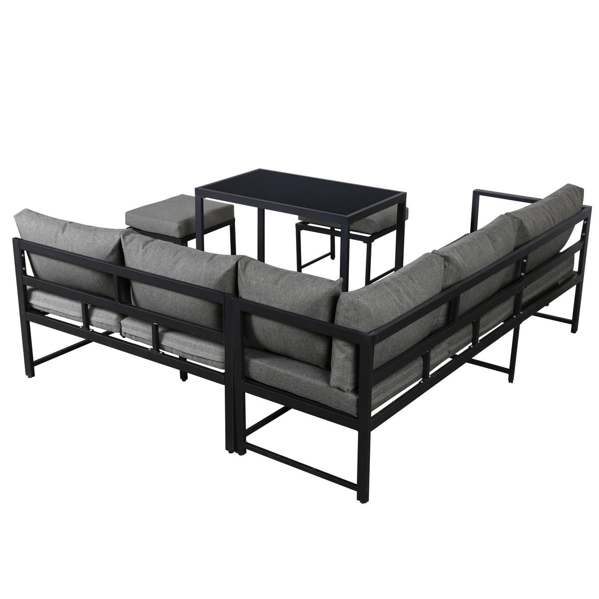 GARTEN-LOUNGESET 199/60/66 cm schwarz/grau aus Aluminium mit Liegefunktion - Grau, Metall - OKWISH