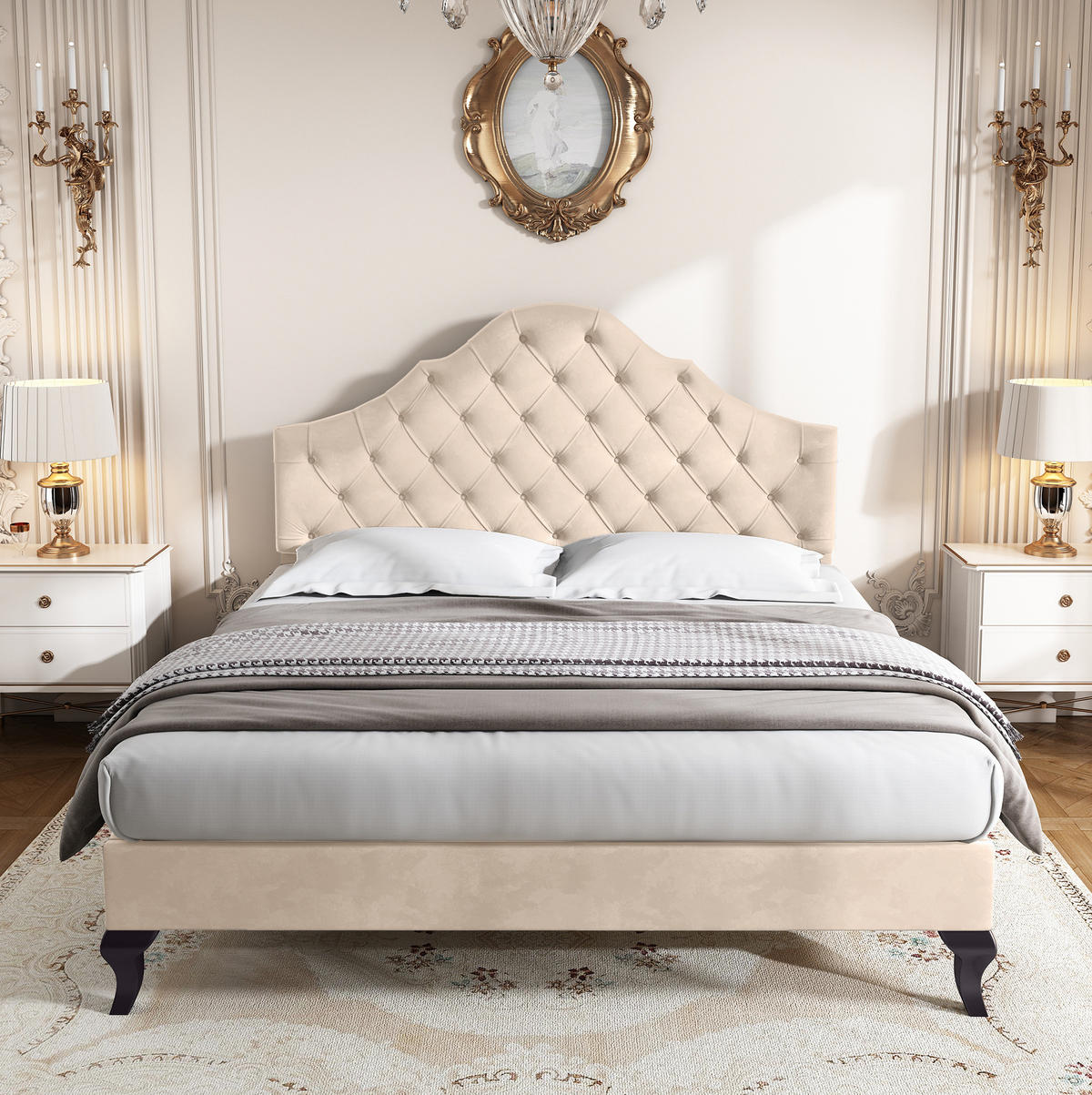 POLSTERBETT mit Lattenrost 140x190 cm Samt Off White - Beige, Holz (140/190cm) - Meubliv