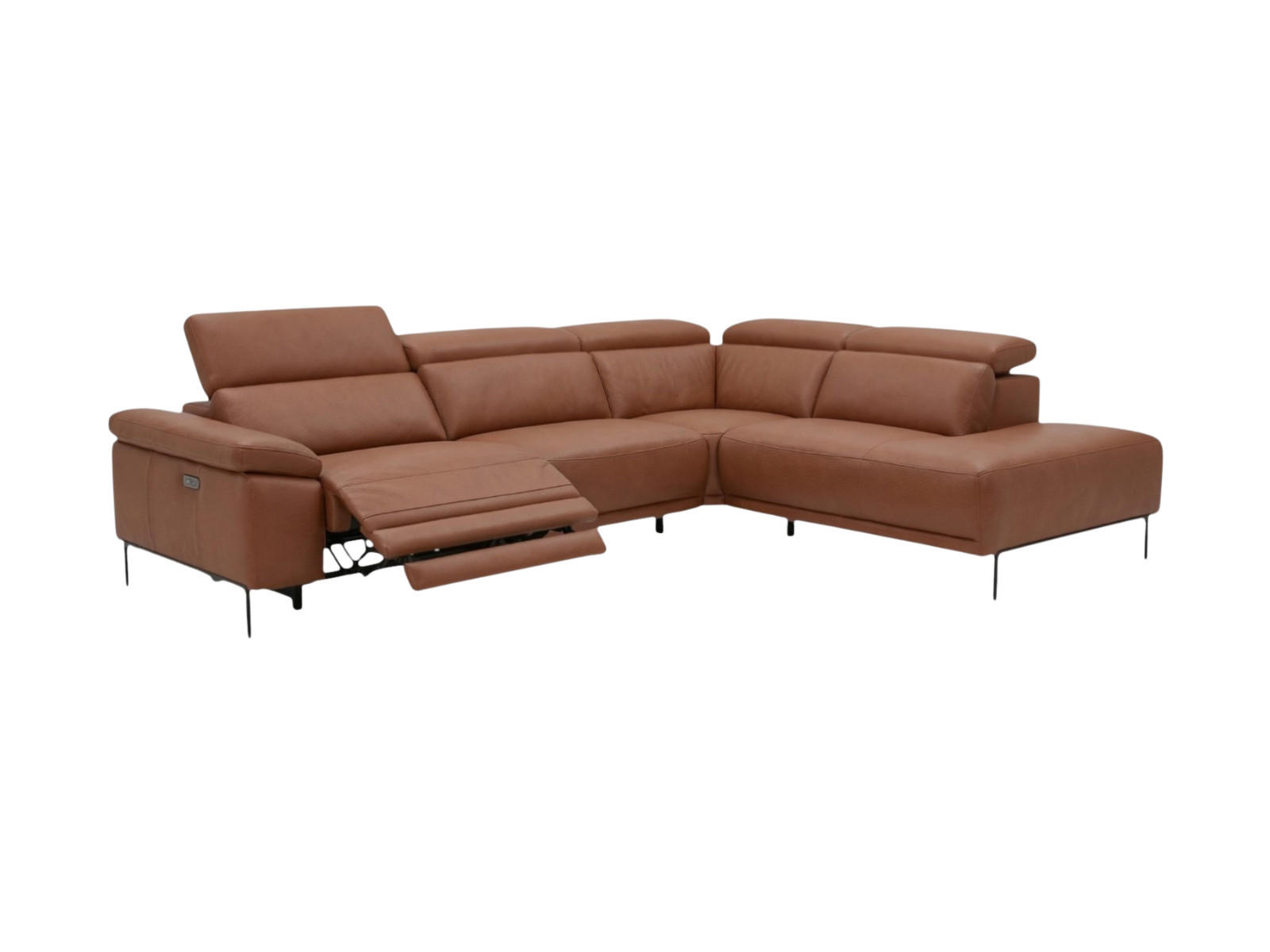 ECKSOFA Fiesta Echtleder mit 1 x Relaxfunktion Cognacbraun - Cognac, Leder/Metall (282/220cm)