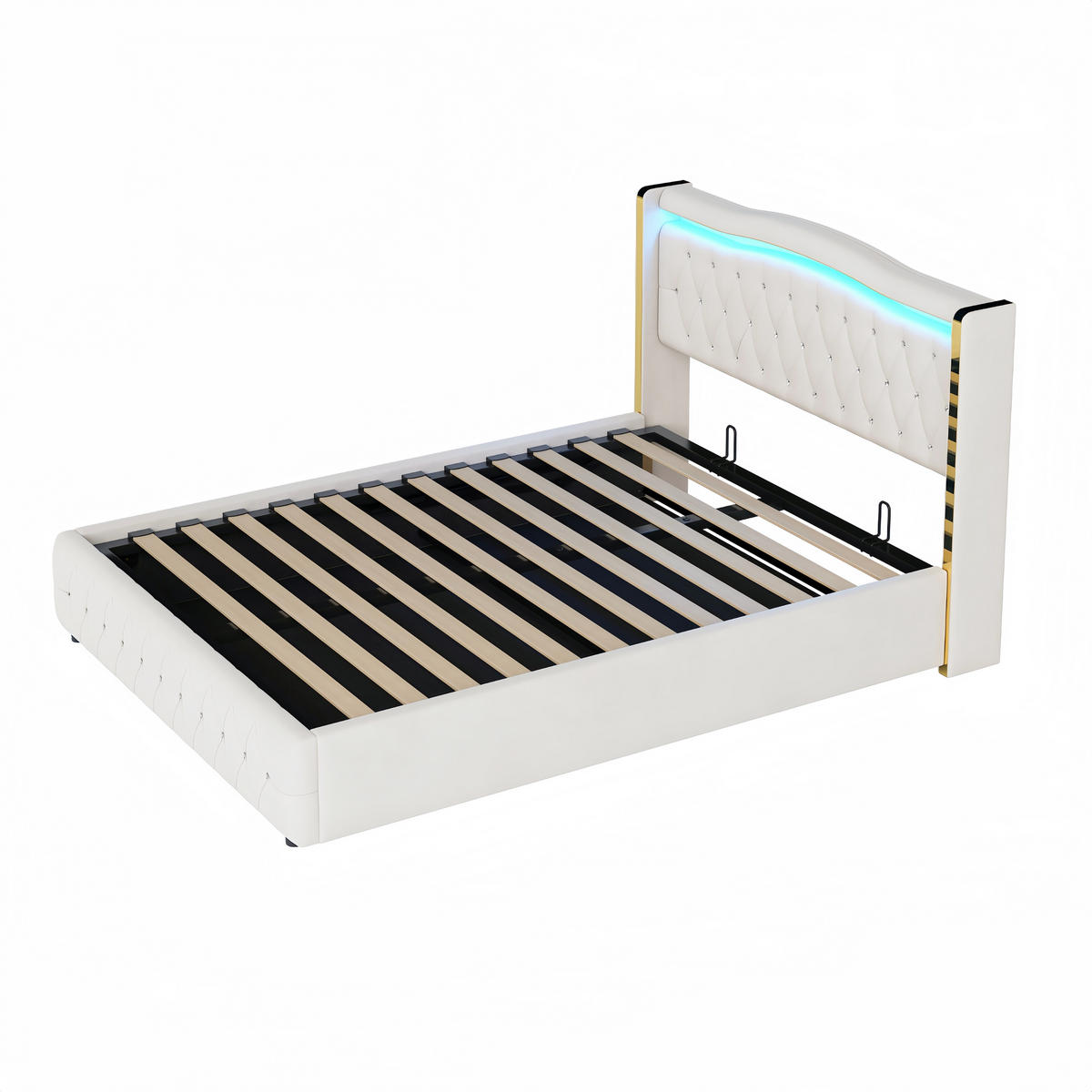 POLSTERBETT 140/200 cm beige mit farbwechselnder LED und hydraulischem Stauraum - Beige, Textil (140/200cm) - OKWISH