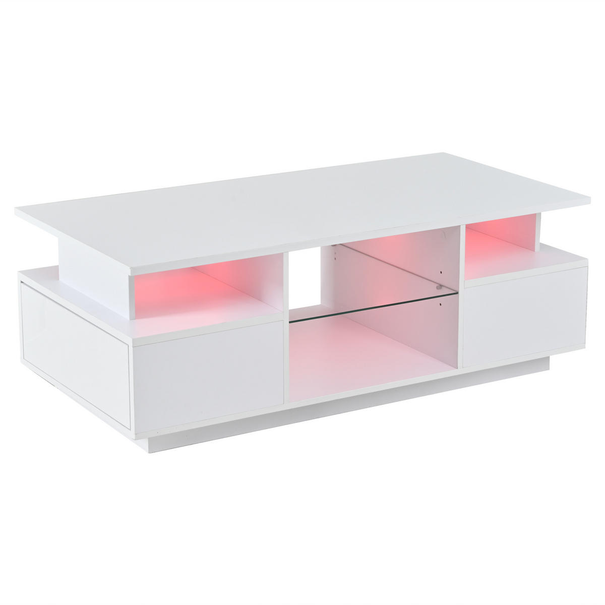 COUCHTISCH 100/50/36 cm Weiß aus Spanplatte mit LED-Beleuchtung und 2 Schubladen - Weiß, Holzwerkstoff (100/50/36cm) - OKWISH