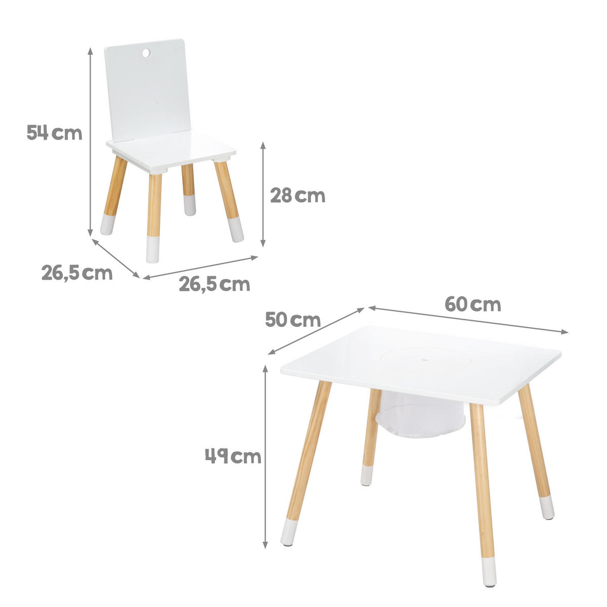 SITZGRUPPE mit Aufbewahrungsnetz - Naturfarben/Weiß, Holzwerkstoff/Textil (60/54/50cm) - Roba
