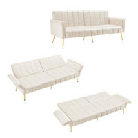 SCHLAFSOFA klappbar mit Hilfsfüßen und Samtstoff - Beige, Textil (183/75/76cm)