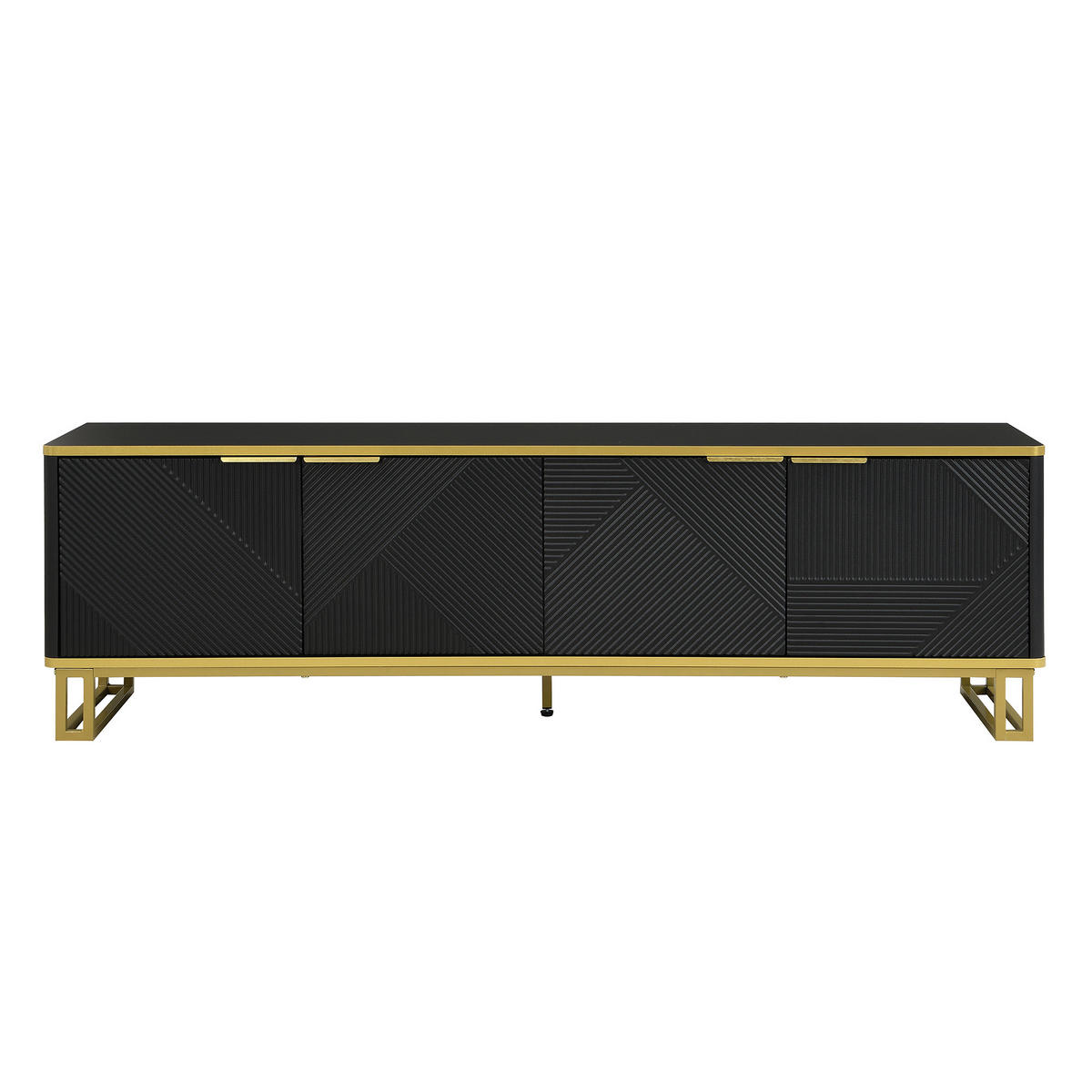 LOWBOARD in Schwarz und Gold TV-Schrank mit vier Türen für Wohnzimmer, B160/T37.5/H48 cm - Goldfarben/Schwarz, Holzwerkstoff/Metall (160/48/37.5cm) - STILVORA