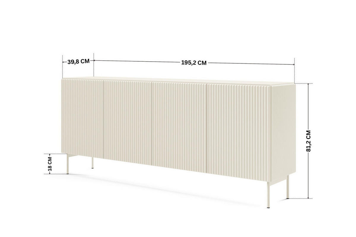 SIDEBOARD MUTI 195 cm Kaschmir - mit Riffel-Fronten und Push-to-Open-System - Kaschmir, Holz/Holzwerkstoff (195/81/40cm) - Ravio
