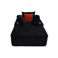KLAPPSOFA mit 2-in-1-Funktionskissen, Cordstoff - Schwarz - Schwarz, Textil (113/63/164cm) - KOMHTOM