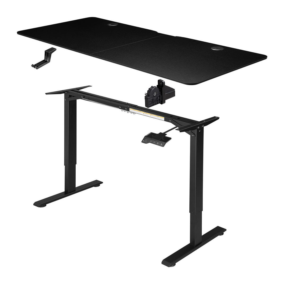 SCHREIBTISCH Office Stand schwarz 140x60 cm höhenverstellbar - Schwarz, Holz (60/140/117cm) - Juskys